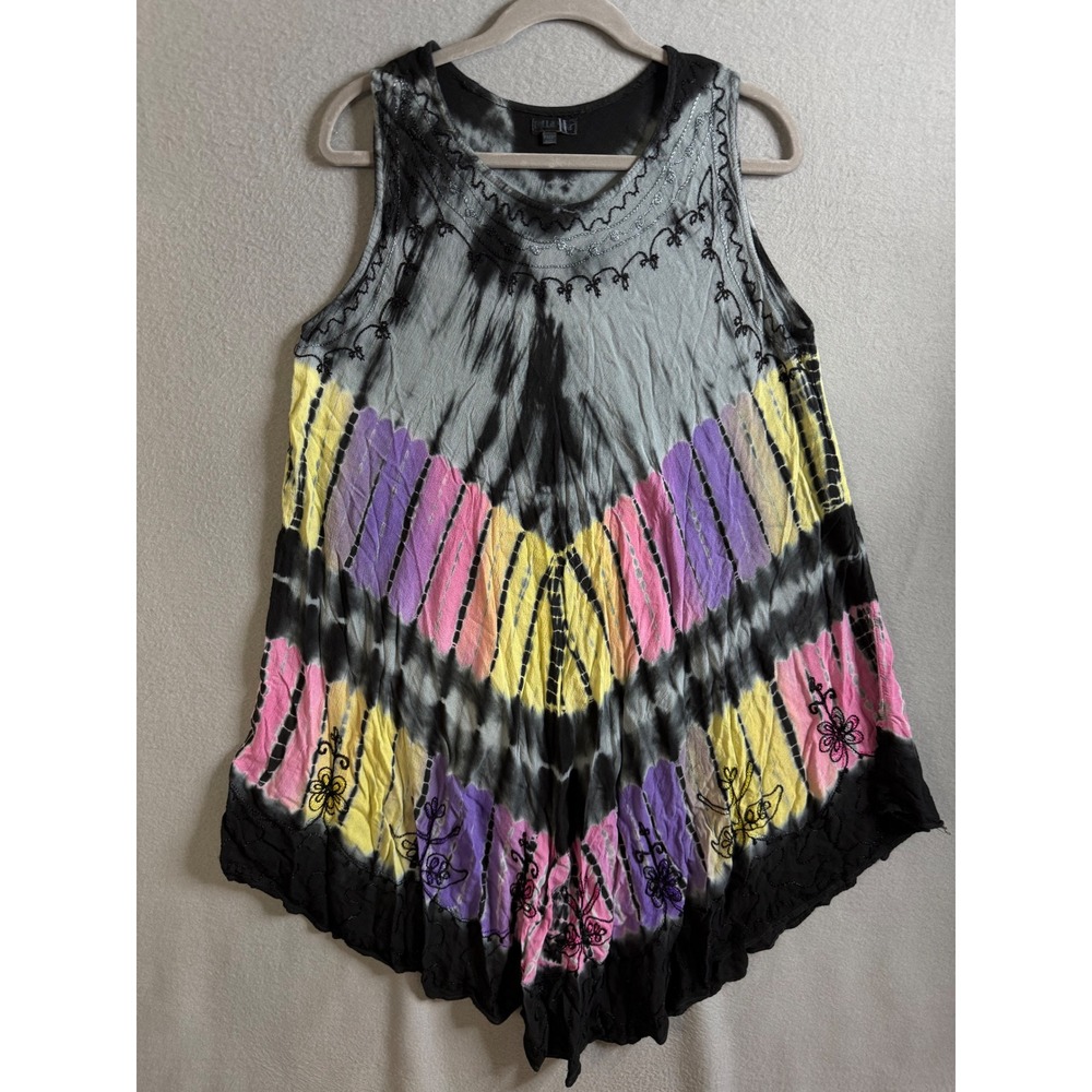 Bella Moda Top Women's Free‎ Size Tie Dye Embroidered Tunic Bohemian Festival